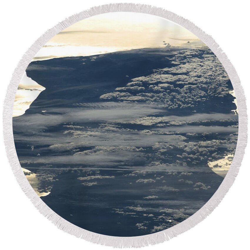 Aerial View Round Beach Towel featuring the photograph Cloud Formations And Sunglint, Italy by NASA/Science Source
