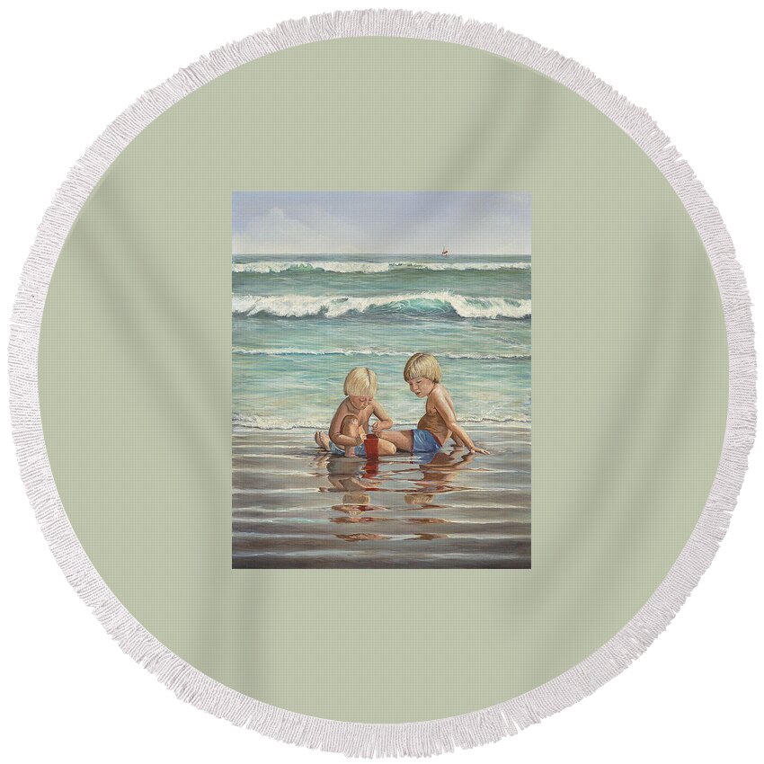 Sea Round Beach Towel featuring the painting Cocoa Beach Sandcastles by AnnaJo Vahle