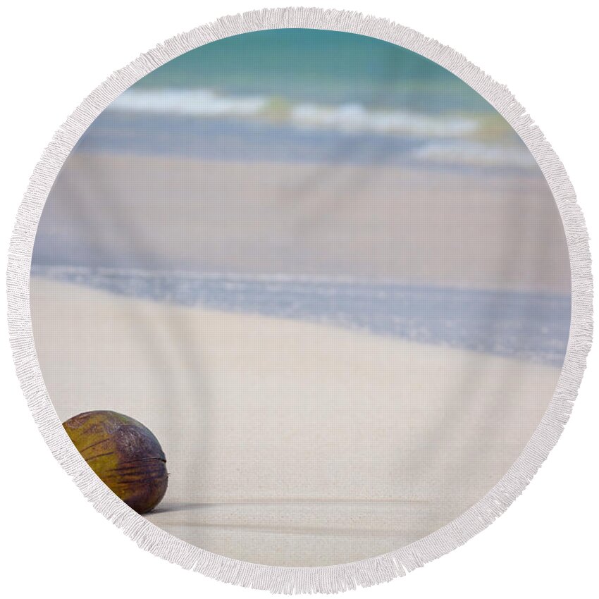 Ralf Round Beach Towel featuring the photograph Coconuts on the beach by Ralf Kaiser