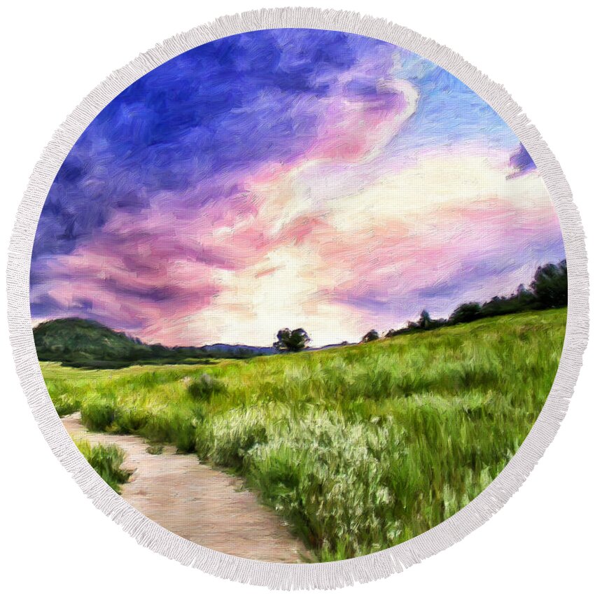 Colorado Round Beach Towel featuring the painting Colorado Sunset by Dominic Piperata