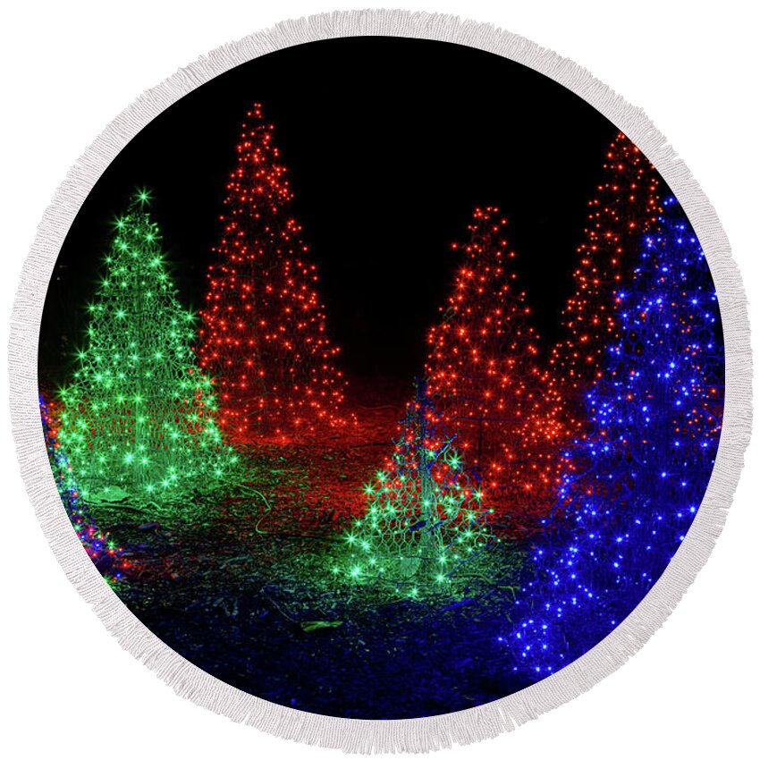 Botanical Garden Round Beach Towel featuring the photograph Colorful Christmas Trees by Sue Karski