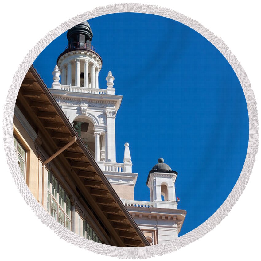 Biltmore Round Beach Towel featuring the photograph Coral Gables Biltmore Hotel Tower by Ed Gleichman