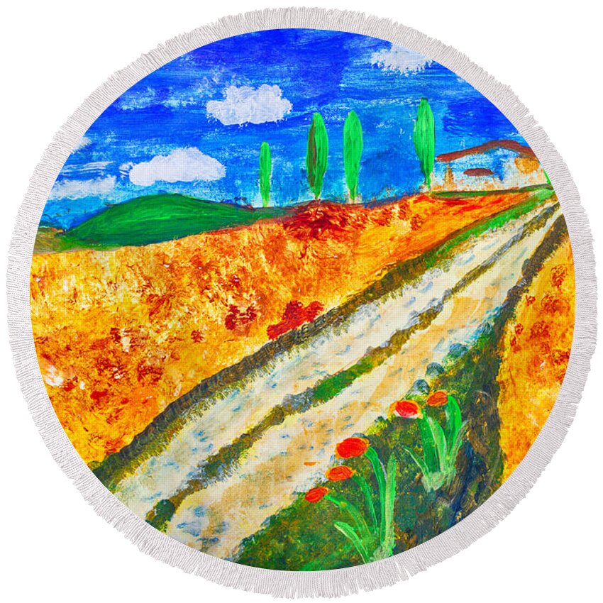 Art Round Beach Towel featuring the painting Country Tracks by Simon Bratt