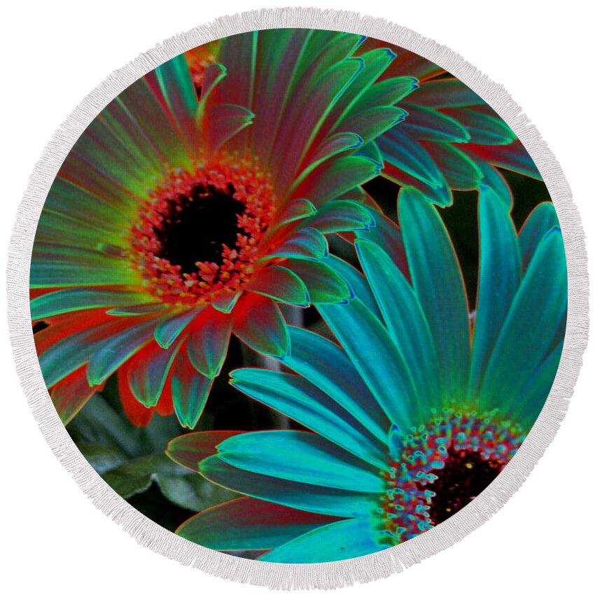 Gerbera Round Beach Towel featuring the photograph Daisies From Another Dimension by Rory Siegel