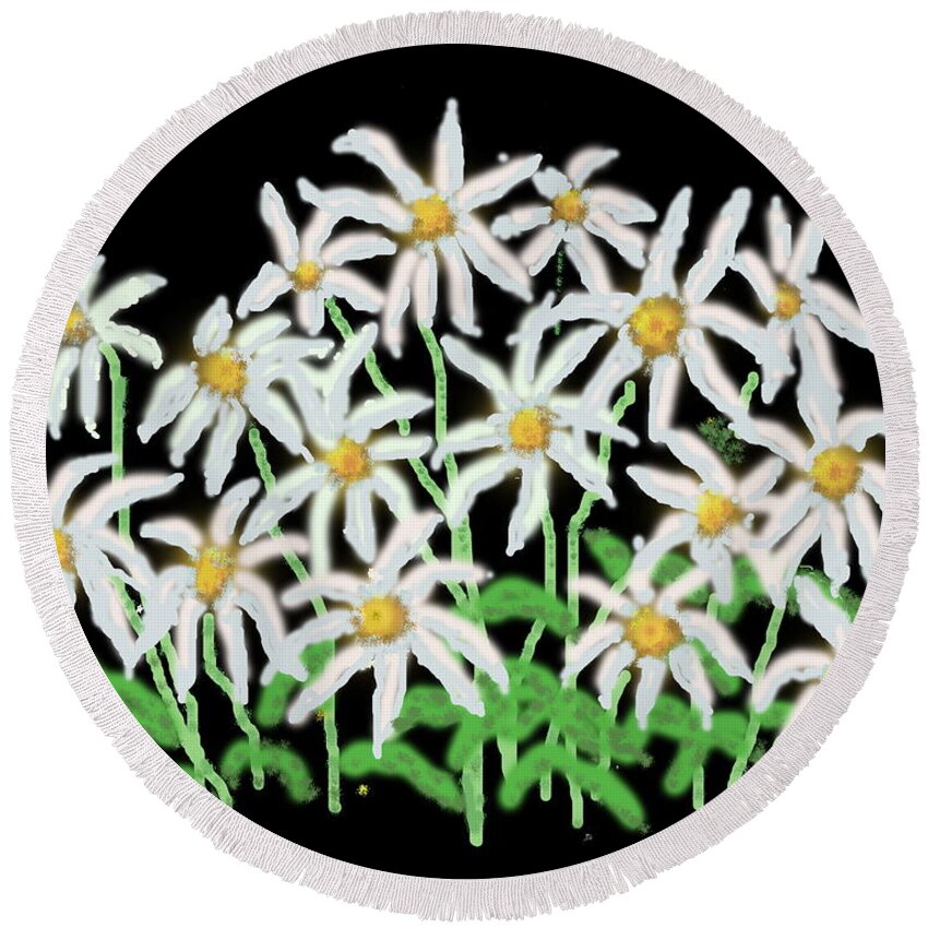 Daisy Round Beach Towel featuring the digital art Daisies with Black Background by R Allen Swezey