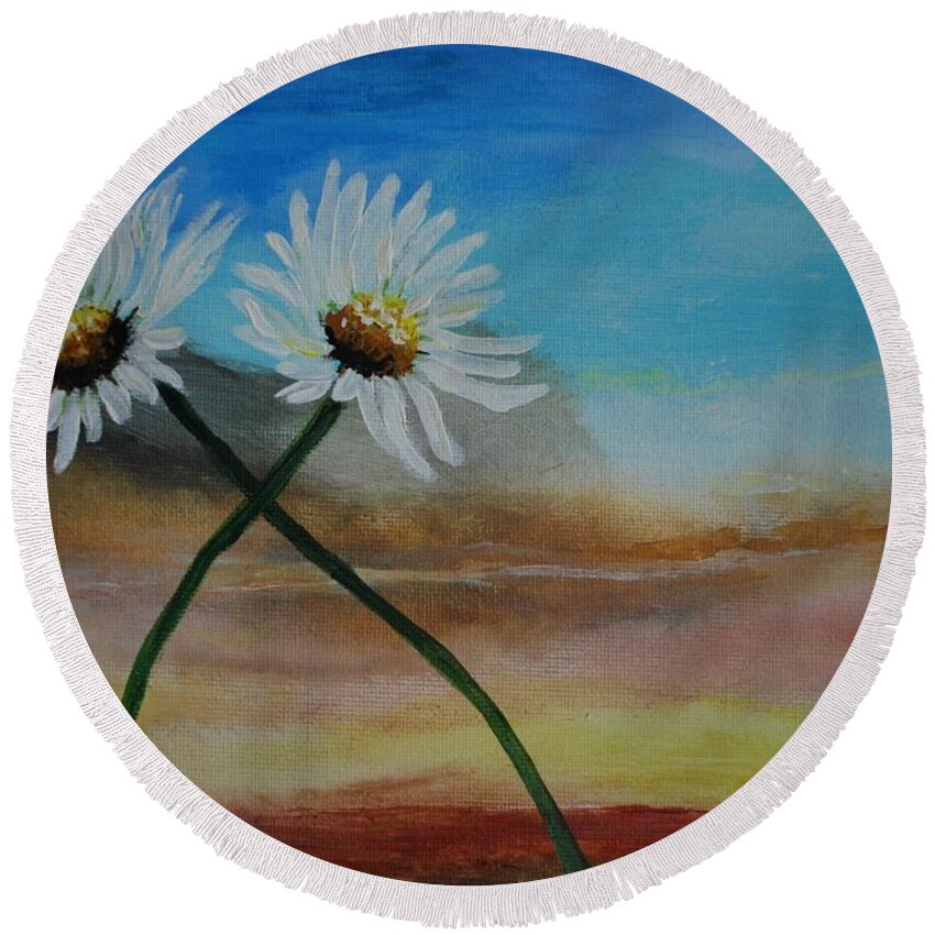 Daisy Round Beach Towel featuring the painting Daisy Mates by Leslie Allen