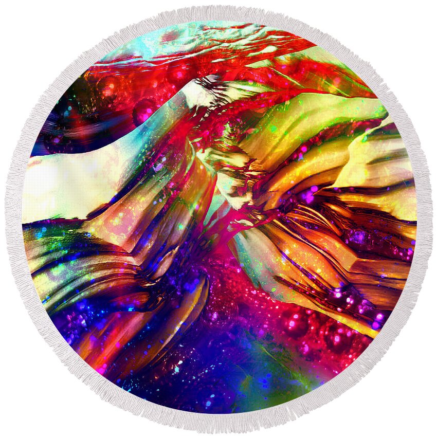 Abstract Round Beach Towel featuring the digital art Deep Within by Barbara Berney