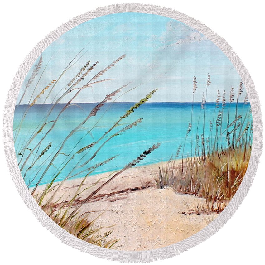 Delnor-wiggins Pass State Park Round Beach Towel featuring the painting Delnor-Wiggins by Larry Whitler