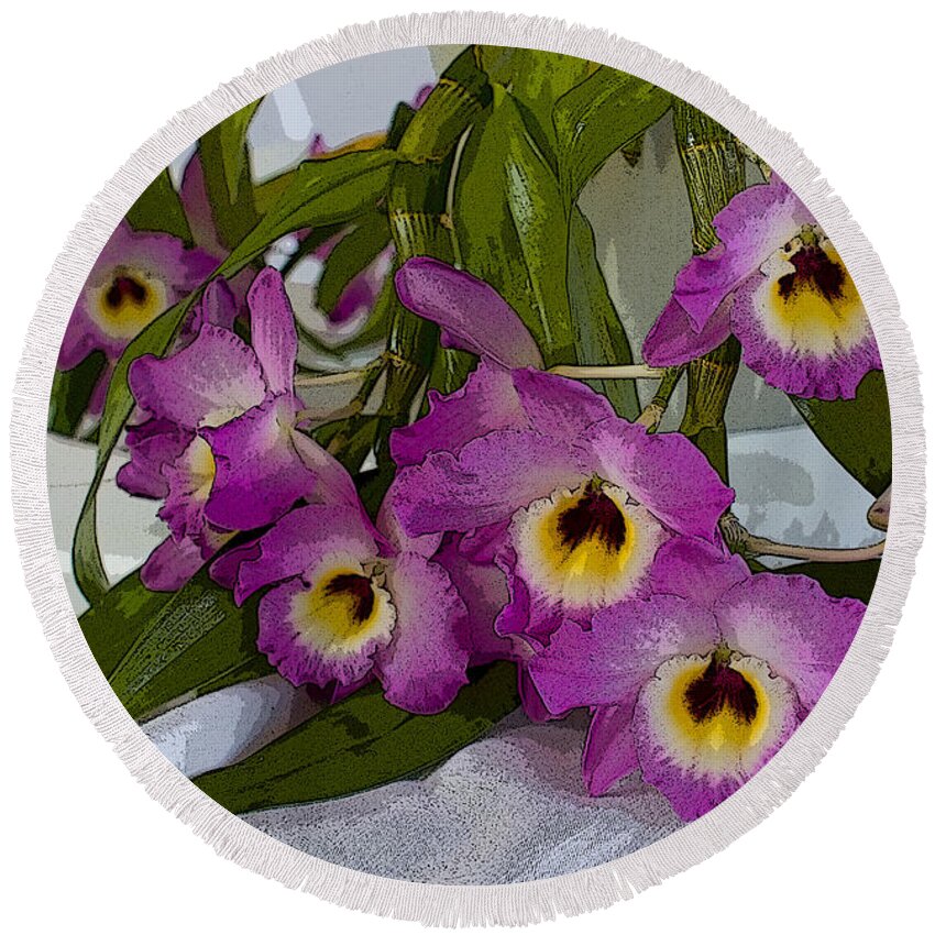 Orchids Round Beach Towel featuring the photograph Dendrobium Delight by Jo Smoley