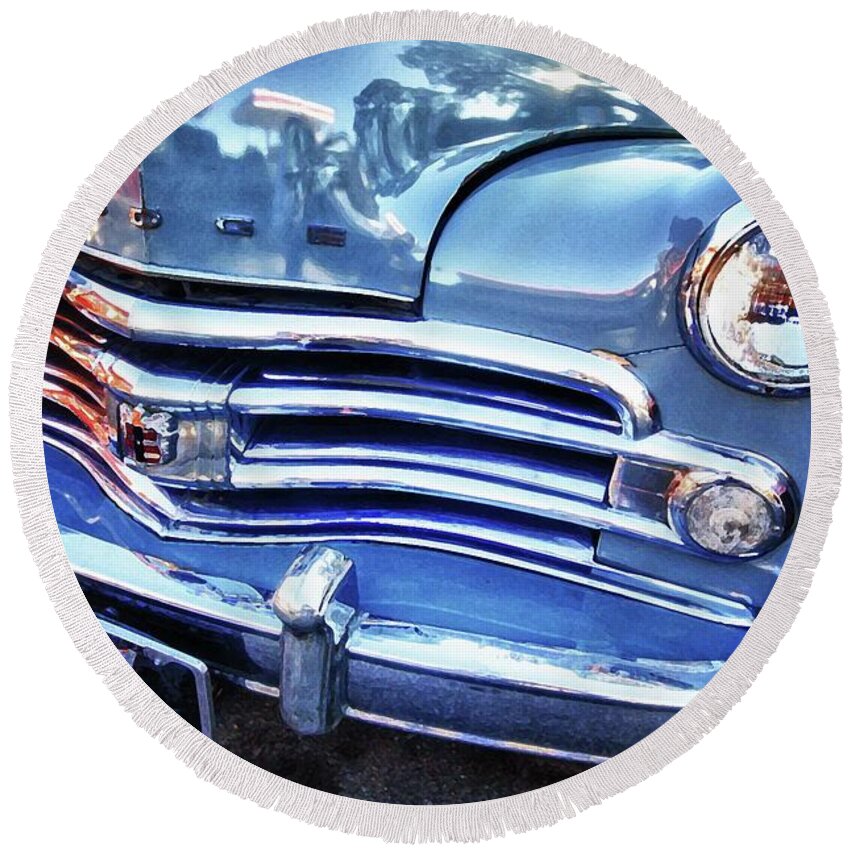 Alabama Photographer Round Beach Towel featuring the digital art Dodge Grille by Michael Thomas