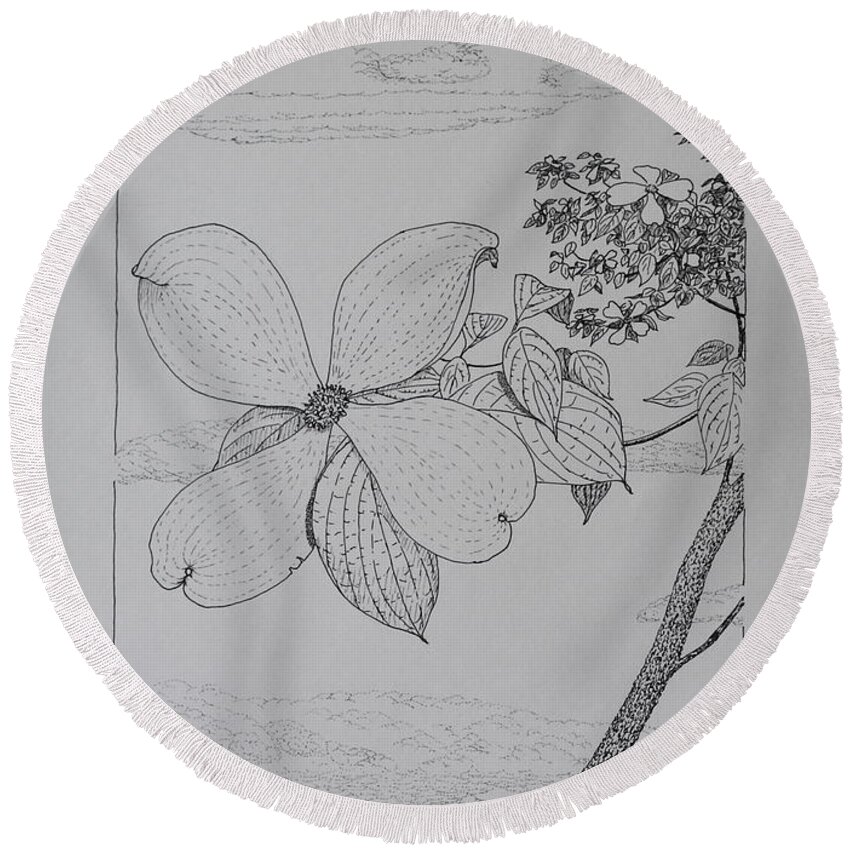 Dogwood Round Beach Towel featuring the drawing Dogwood by Daniel Reed