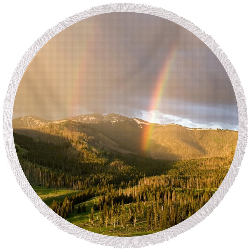 Rainbow Round Beach Towel featuring the photograph Double Rainbow by Max Waugh