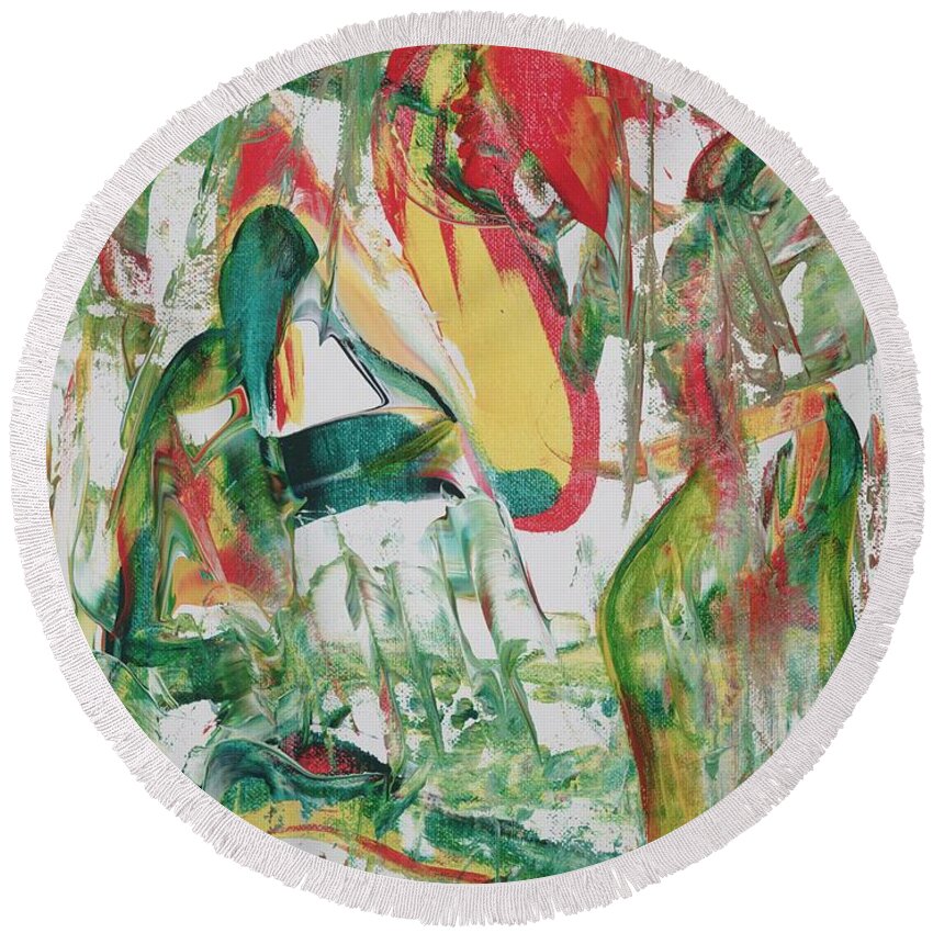 Red Round Beach Towel featuring the painting Earth Crisis by Ikahl Beckford