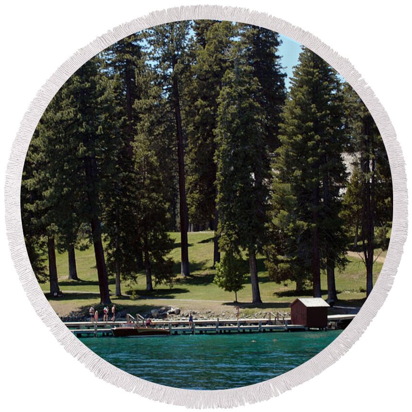 Usa Round Beach Towel featuring the photograph Ehrman Mansion Lake Tahoe by LeeAnn McLaneGoetz McLaneGoetzStudioLLCcom