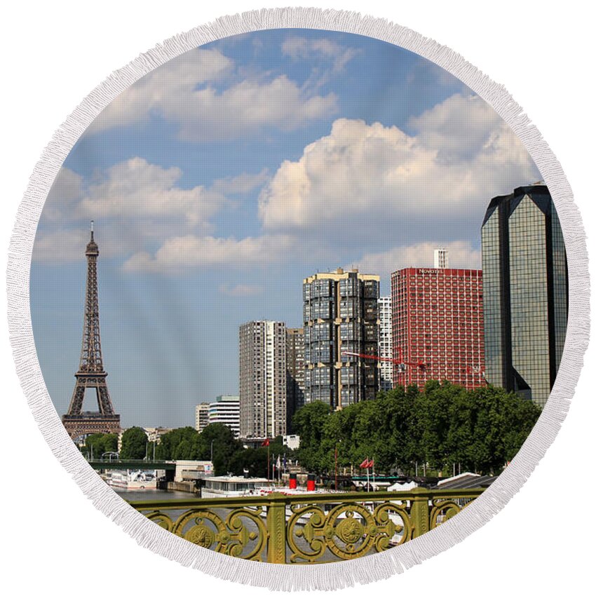 Eiffel Tower Round Beach Towel featuring the photograph Eiffel Tower From Mirabeau by Andrew Fare