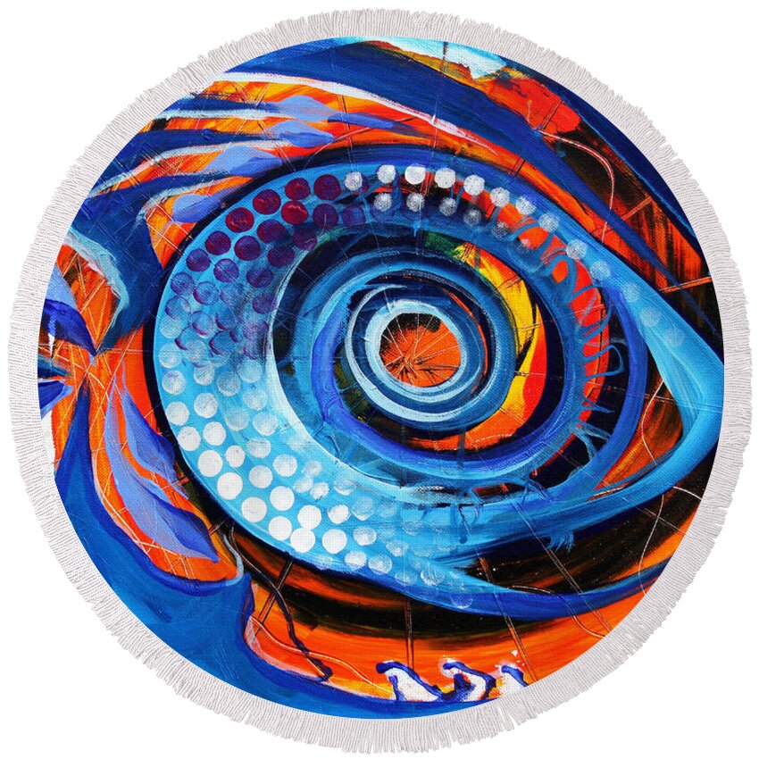 Fish Round Beach Towel featuring the painting El Chupacabra by J Vincent Scarpace