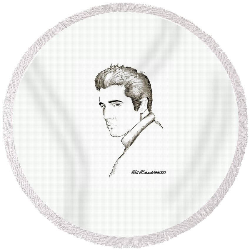 Pen Round Beach Towel featuring the drawing Elvis by Bill Richards
