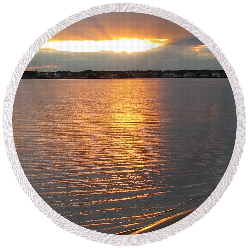 Sunset Round Beach Towel featuring the painting End of day by Clara Sue Beym