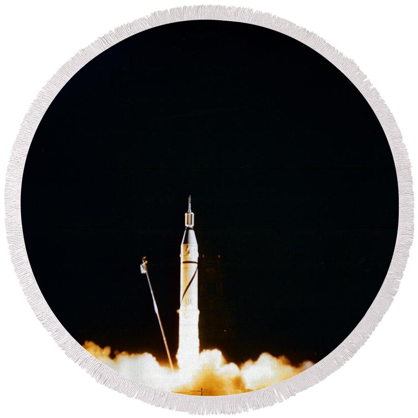 Explorer Round Beach Towel featuring the photograph Explorer-1 Launch by Nasa