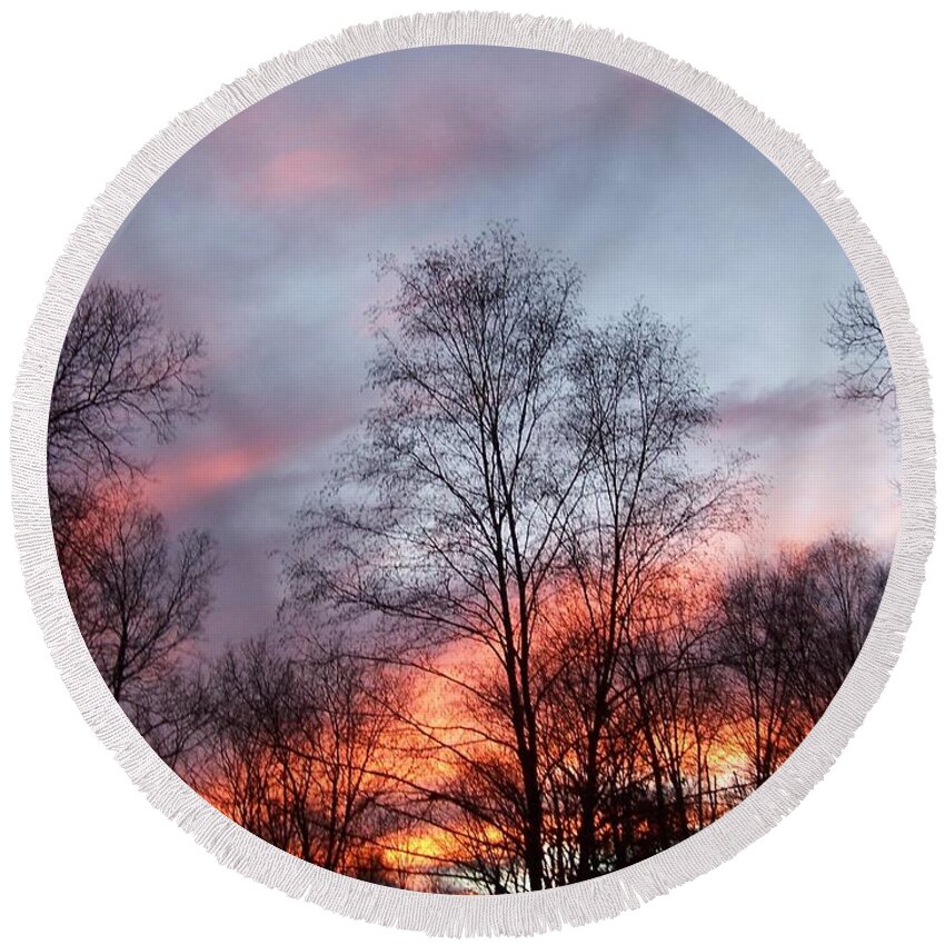 Sunset Round Beach Towel featuring the photograph Explosions Of Color by Kim Galluzzo Wozniak