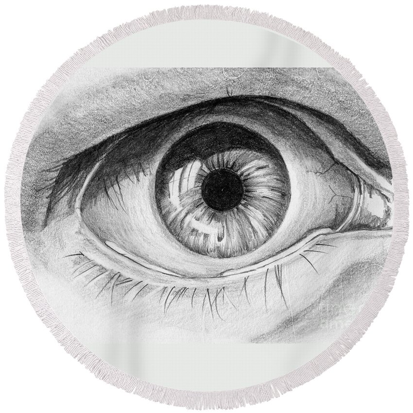 Pencil Round Beach Towel featuring the drawing Eye by Bill Richards