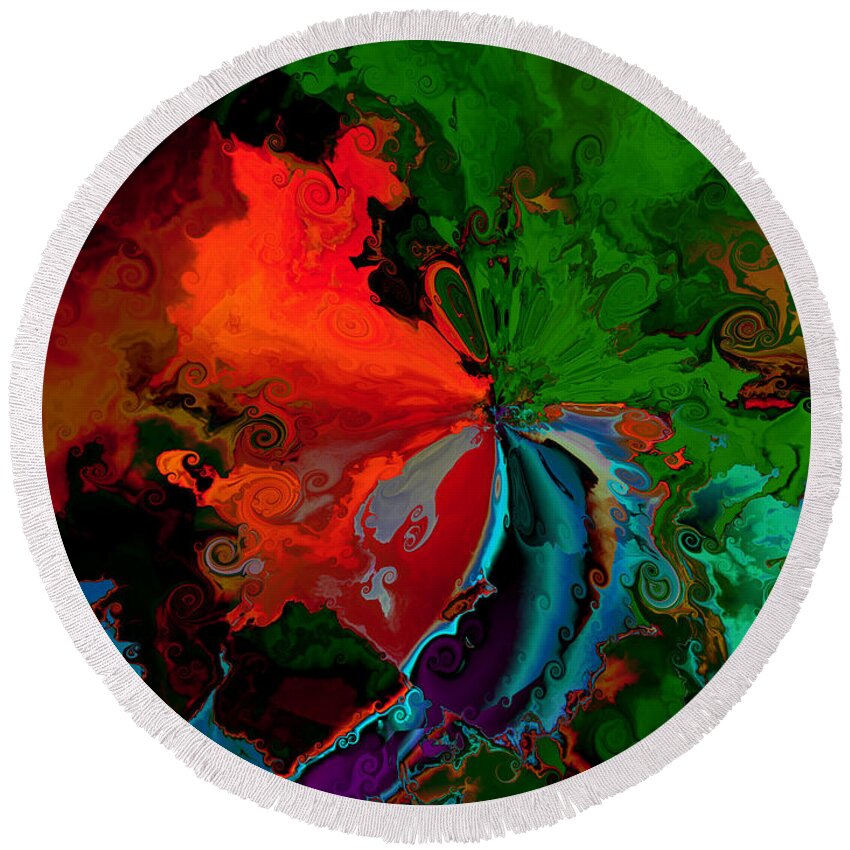 Contemporary Round Beach Towel featuring the digital art FAA Abstract 3 Invasion of the reds by Claude McCoy