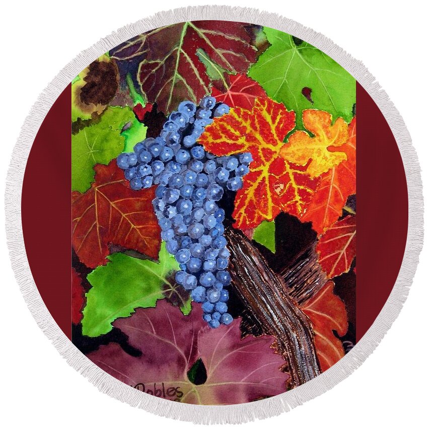 Cabernet Round Beach Towel featuring the painting Fall Cabernet Sauvignon Grapes by Mike Robles