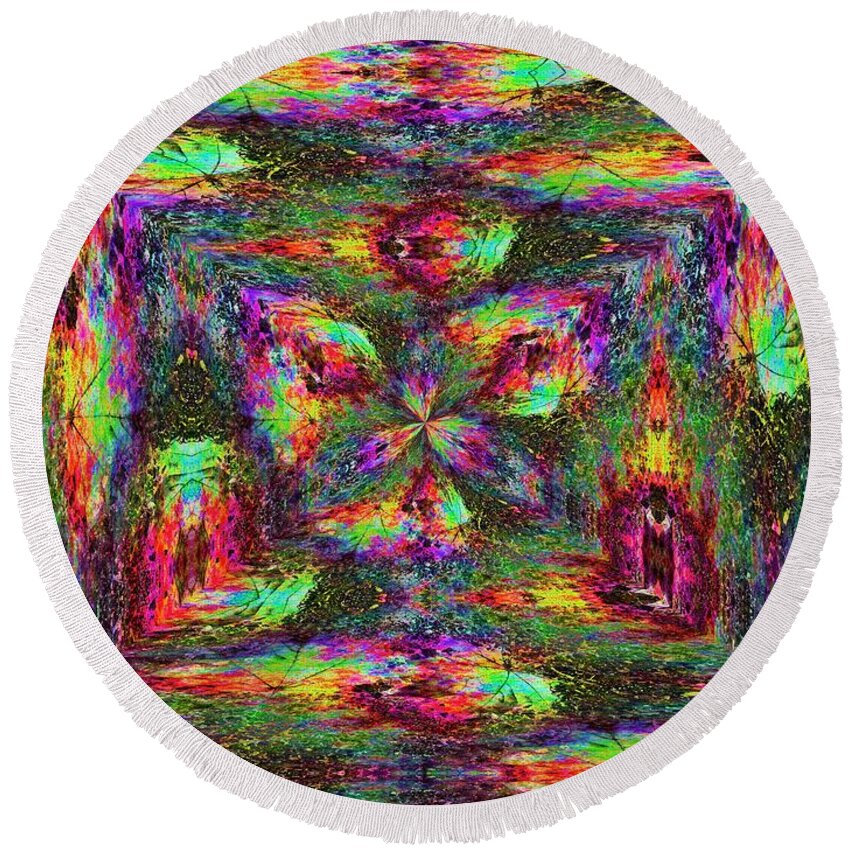 Abstract Round Beach Towel featuring the digital art Falling Into Fall by Tim Allen
