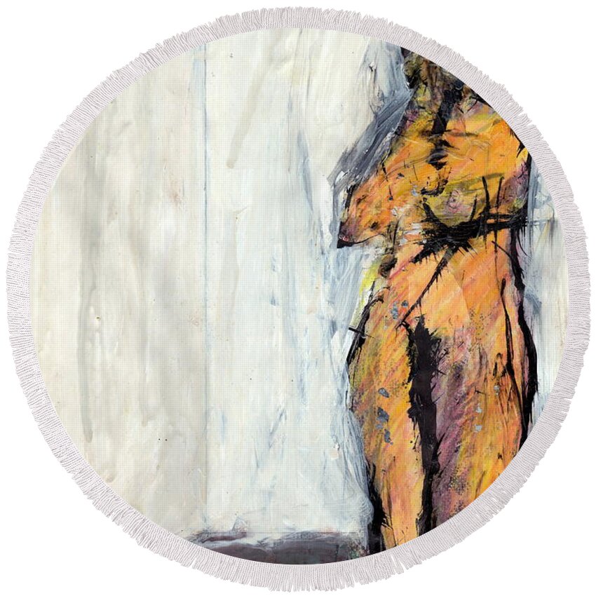 Landscape Round Beach Towel featuring the painting Female Figure In Room 2 by JC Armbruster