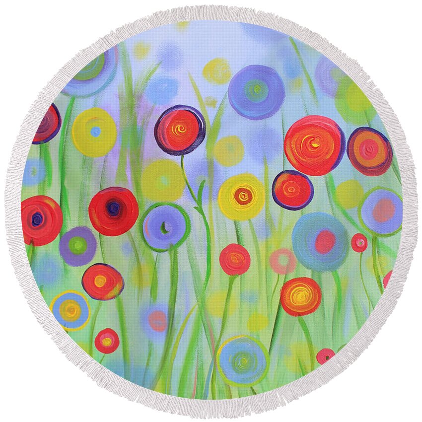 Flowers Round Beach Towel featuring the painting Field of Dreams by Stacey Zimmerman