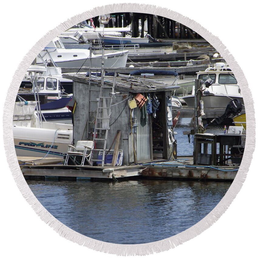 Inner Harbor Round Beach Towel featuring the photograph Fish Shack by Michelle Welles