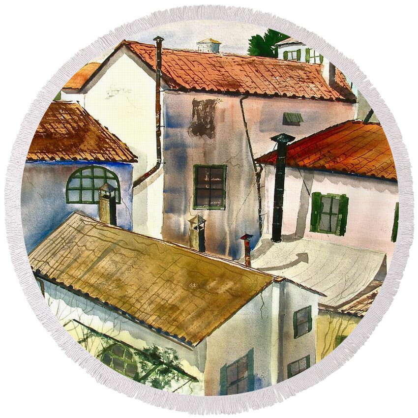 Florence Round Beach Towel featuring the painting Florentina Sonetina by Frank SantAgata
