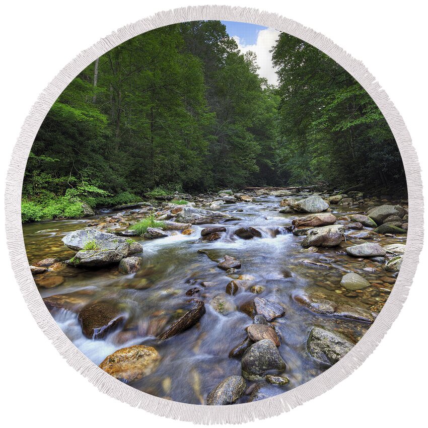 River Round Beach Towel featuring the photograph Flow by Nick Shirghio
