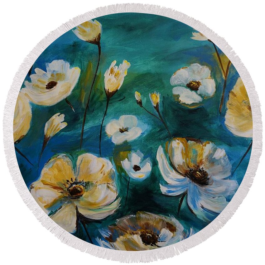 Flower Painting Round Beach Towel featuring the painting Flower Finesse by Leslie Allen