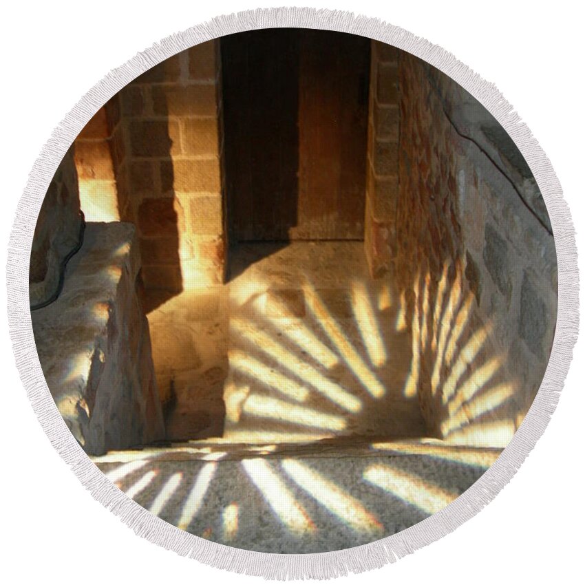 Normandy Round Beach Towel featuring the photograph Follow the Light-Stairs by Donato Iannuzzi
