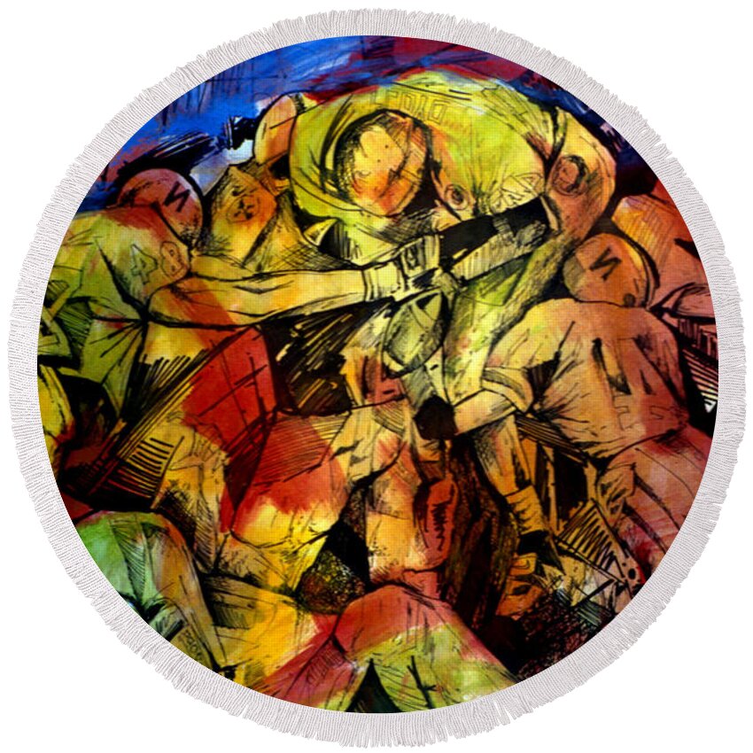  Round Beach Towel featuring the painting Football Cluster by John Gholson