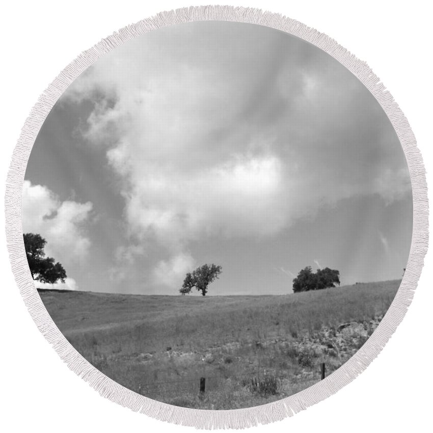 Landscape Round Beach Towel featuring the photograph Four on the Hill by Kathleen Grace