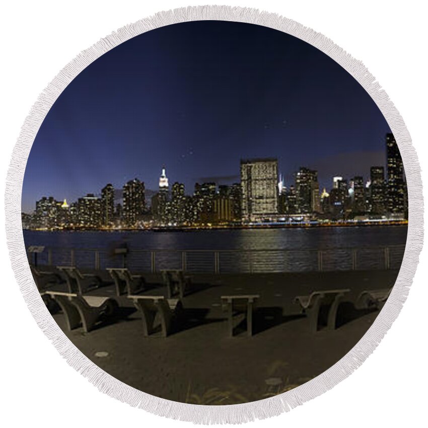 New York City Round Beach Towel featuring the photograph From Gantry at Night by Theodore Jones