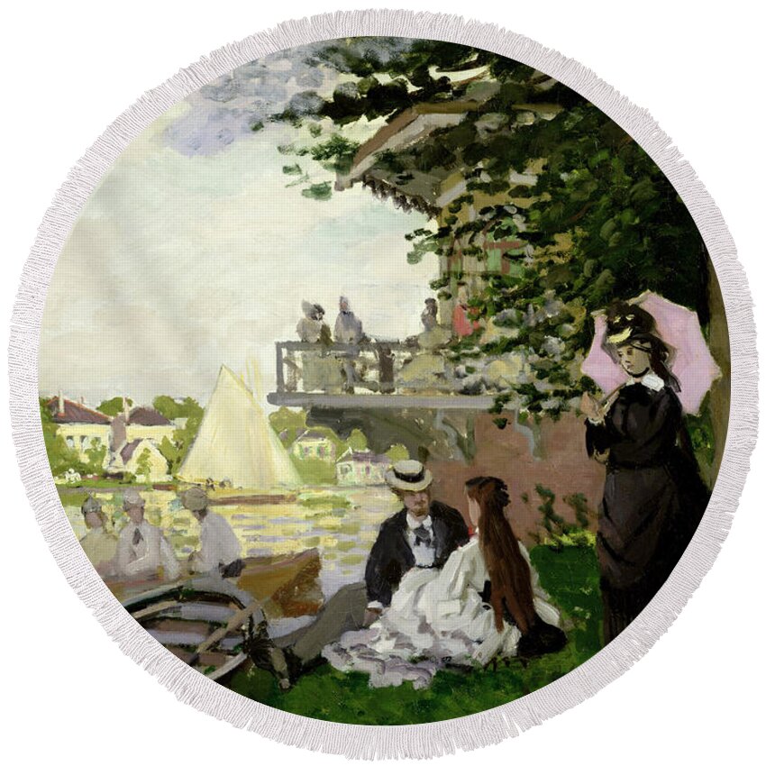 Garden Round Beach Towel featuring the painting Garden House on the Zaan - Zaandam by Claude Monet