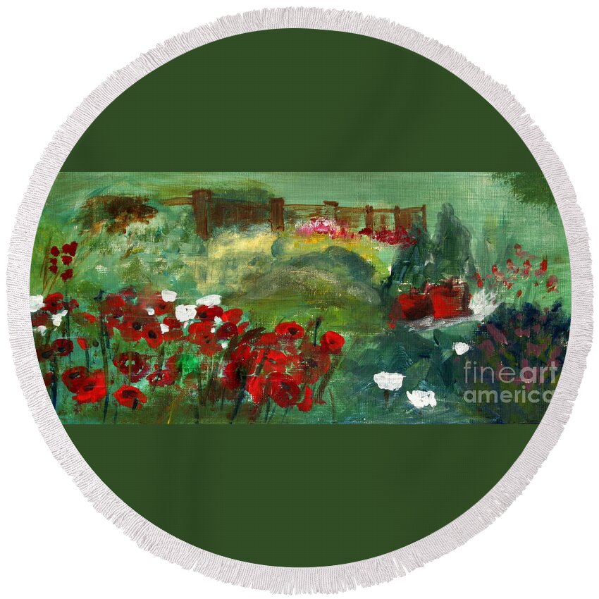 Paintings Round Beach Towel featuring the painting Garden View by Julie Lueders 
