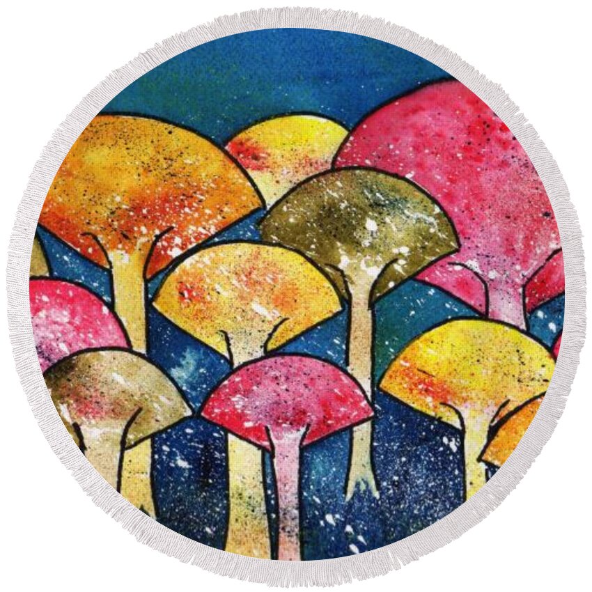 Watercolor Round Beach Towel featuring the painting Gathering Of The Colors by Brenda Owen