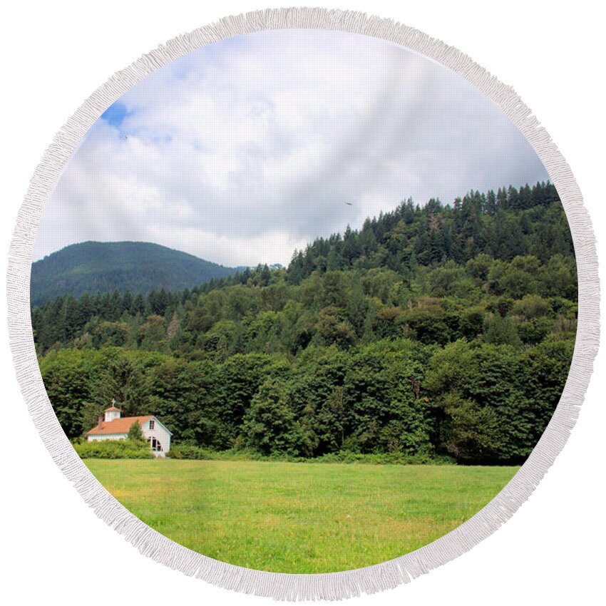 Church Round Beach Towel featuring the photograph Gathering Place by Michelle Joseph-Long