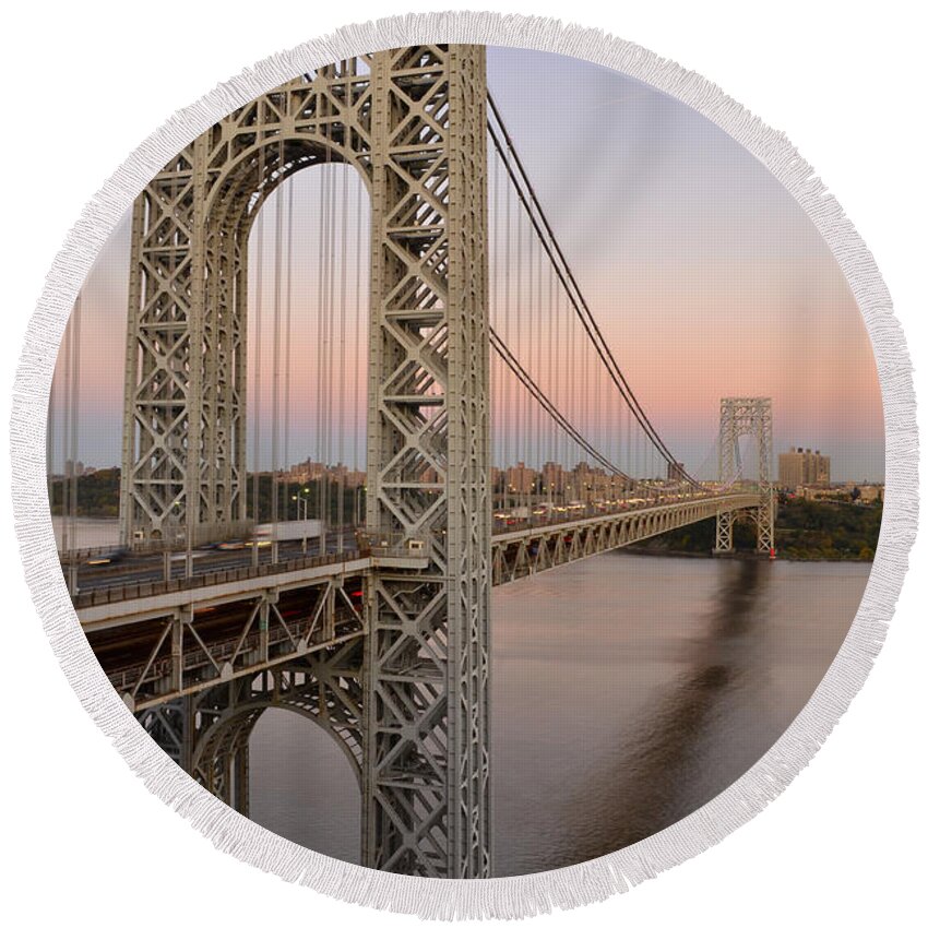 George Round Beach Towel featuring the photograph George Washington Bridge at Sunset by Zawhaus Photography