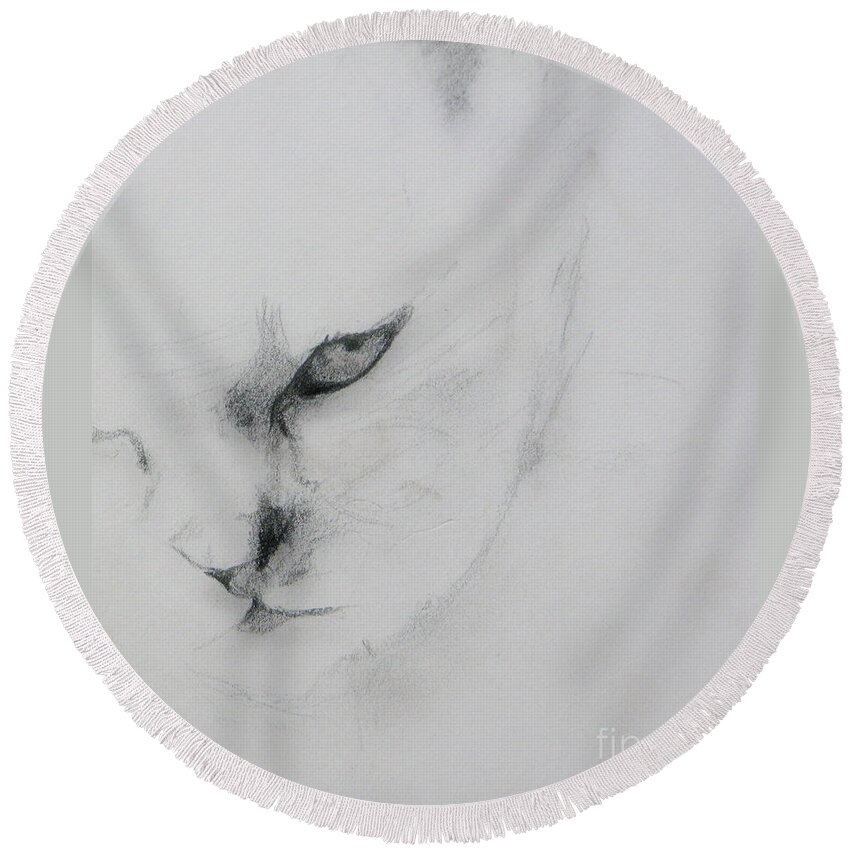 Cat Round Beach Towel featuring the drawing Ghost Cat by Rory Siegel