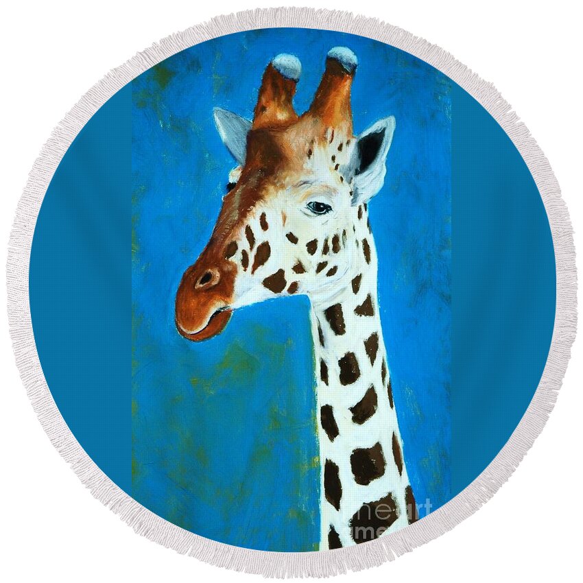 Giraffe Round Beach Towel featuring the painting Giraffe Portrait by Melinda Etzold