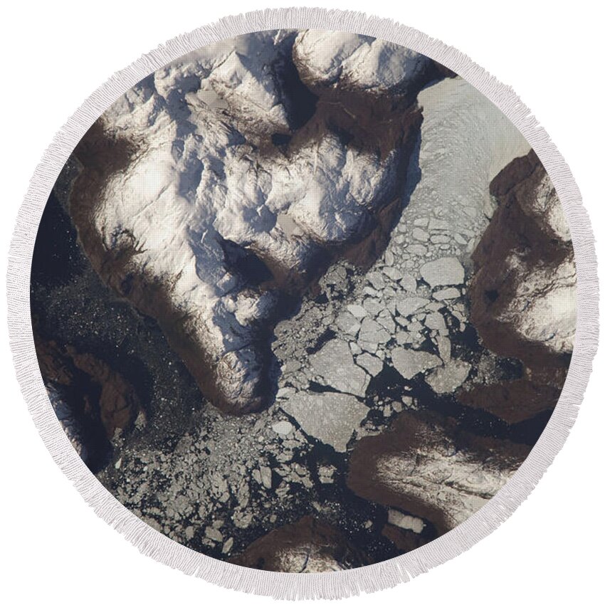 Aerial View Round Beach Towel featuring the photograph Glacier Outlet, Southern Patagonian Ice by NASA/Science Source