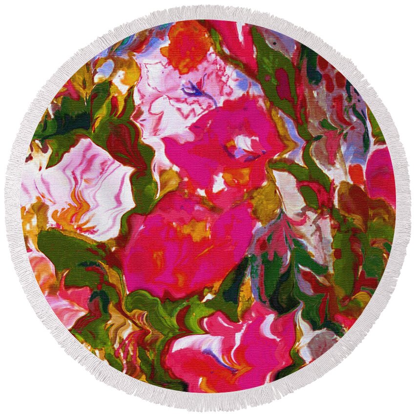 Floral Round Beach Towel featuring the mixed media Glorious by Beth Saffer
