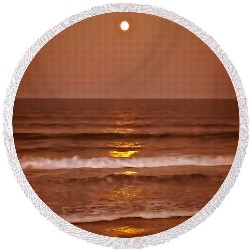 Ocean Round Beach Towel featuring the photograph Golden Pathway to the Shore by DigiArt Diaries by Vicky B Fuller