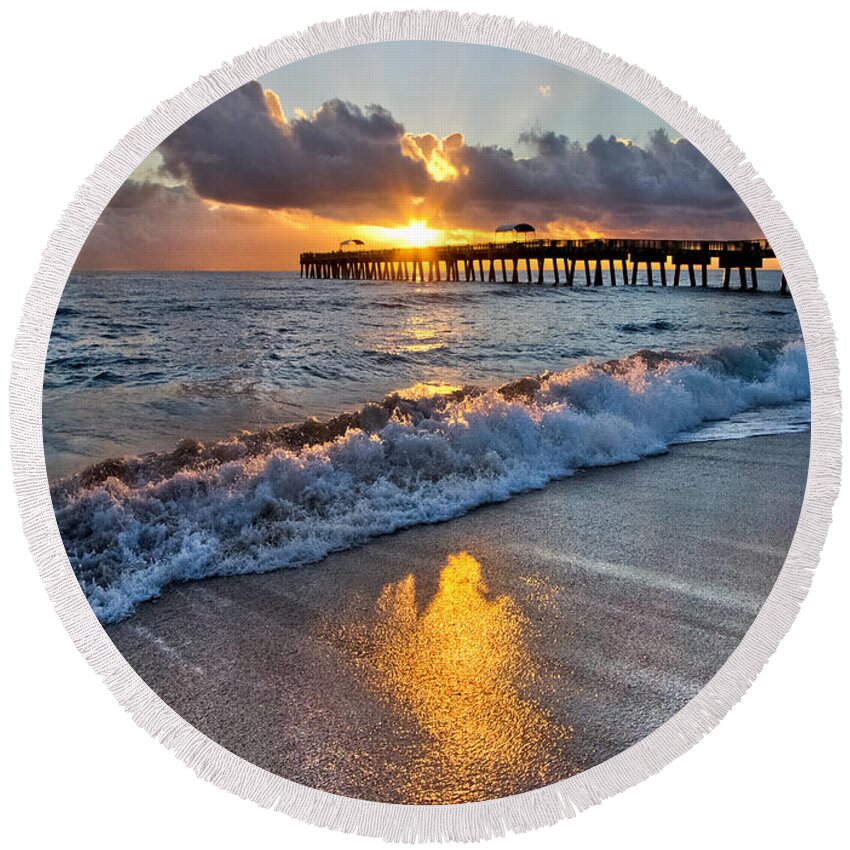 Clouds Round Beach Towel featuring the photograph Golden Shadows by Debra and Dave Vanderlaan