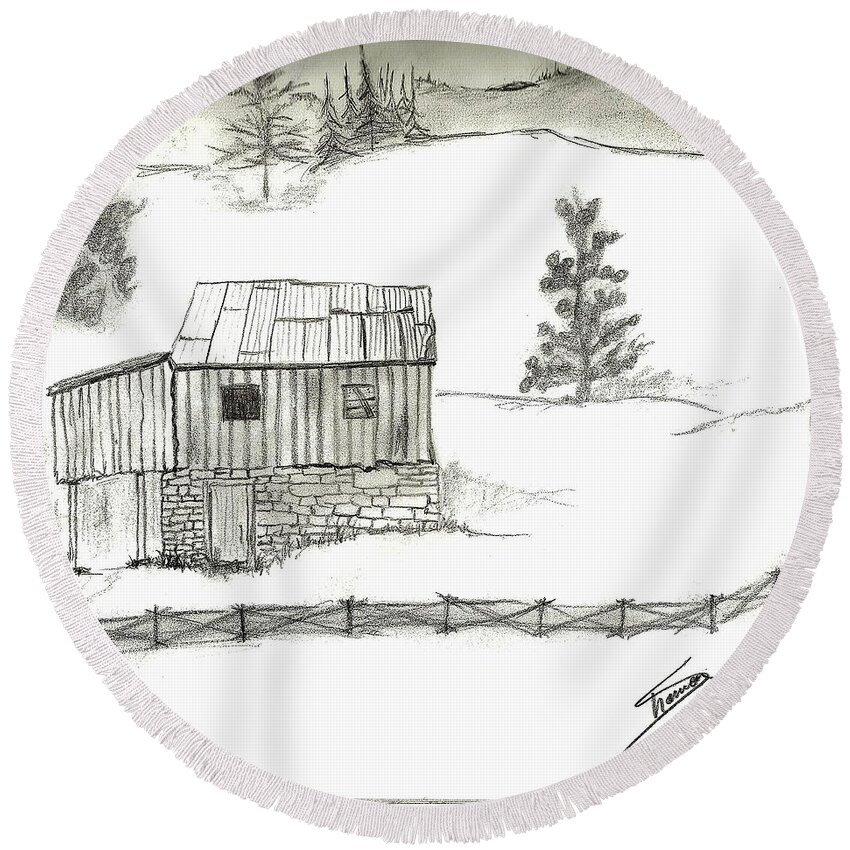 Sketches Round Beach Towel featuring the drawing Good Old Days by Shannon Harrington